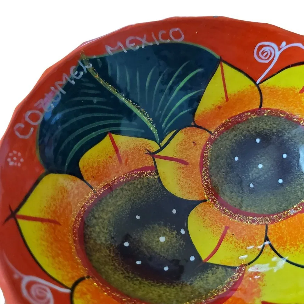 Cozumel Mexico Floral‎ Vibrant Colored Homemade Salsa Dish Trinket Bow
